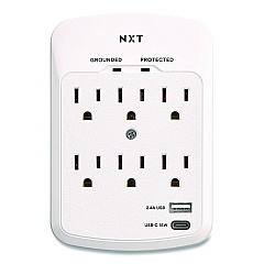 NXT Technologies 6-Outlet Plus USB Outlet Surge Protector, 6 AC Outlets/2 USB Ports, 900 J, White (NX61427)