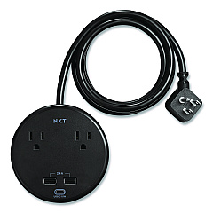 NXT Technologies 2-Outlet Plus USB Surge Protector, 2 AC Outlets/3 USB Ports, 5 ft Cord, 500 J, Black (NX61428)