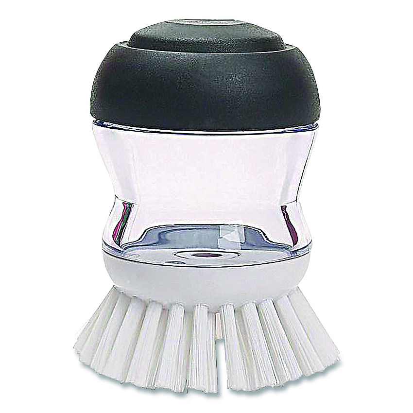 OXO Good Grips Soap Dispensing Palm Brush, Whie Nylon Bristles, 4" Brush, Clear/Black Handle (36481)