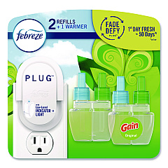 Febreze PLUG Air Freshener Warmer Starter Kit, Clear/White, with (2) Gain Original Refills (4166)