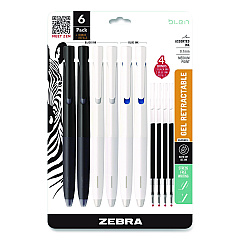 Zebra bLen Gel Pen, Medium 0.7 mm, Black; Blue Ink, White; Black Barrel, 6/Pack (49501)