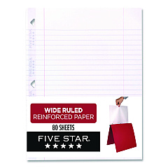 Five Star Reinforced Filler Paper, 3-Hole, 8 x 10.5, Wide/Legal Rule, 80/Pack (150002150034)
