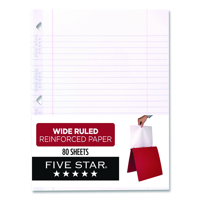Five Star Reinforced Filler Paper, 3-Hole, 8 x 10.5, Wide/Legal Rule, 80/Pack (150002150034)