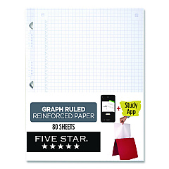Five Star Reinforced Filler Paper Plus Study App, 3-Hole, 8.5 x 11, Quadrille Rule, 80/Pack (170122170036)