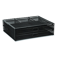 Compatible MOUNT-IT! Metal Mesh Monitor Stand with Storage Drawers, For Up to 32" Monitors, 15.8" x 11.8" x 4.7", Black, Supports 30 lb (MI7365)