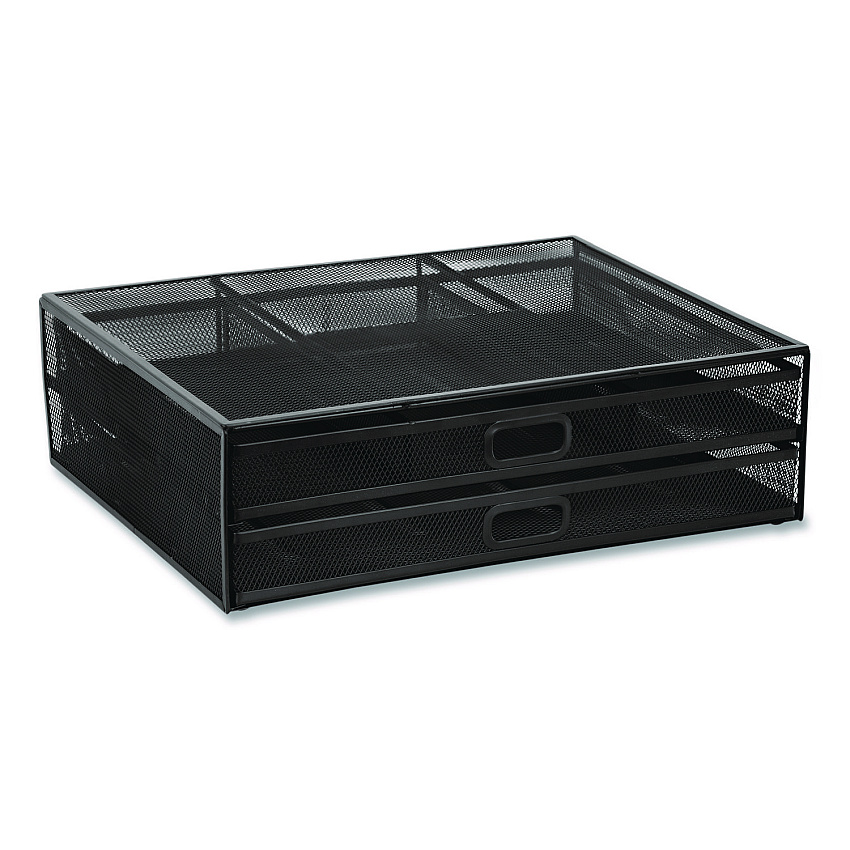 Compatible MOUNT-IT! Metal Mesh Monitor Stand with Storage Drawers, For Up to 32" Monitors, 15.8" x 11.8" x 4.7", Black, Supports 30 lb (MI7365)