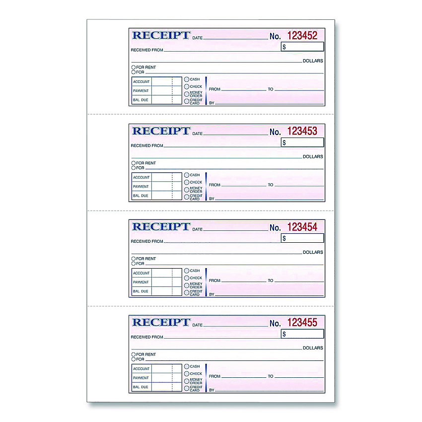 Adams Money/Rent Receipt Book, Two-Part Carbonless, 7.13 x 2.75, 200 Forms Total (DC1182)