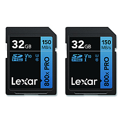 Lexar High Performance PRO BLUE Series SDHC Memory Card, UHS-I V10 U1 Class 10, 32 GB, 2/Pack (LSD800P32GB2)