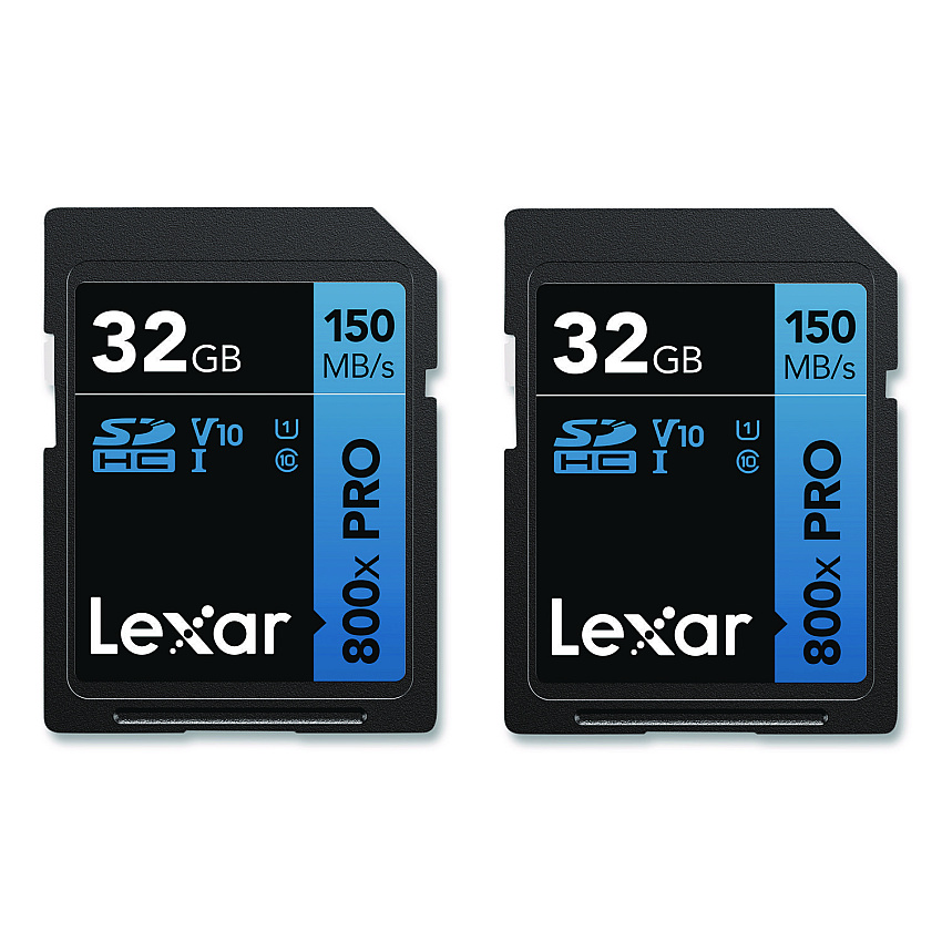 Lexar High Performance PRO BLUE Series SDHC Memory Card, UHS-I V10 U1 Class 10, 32 GB, 2/Pack (LSD800P32GB2)