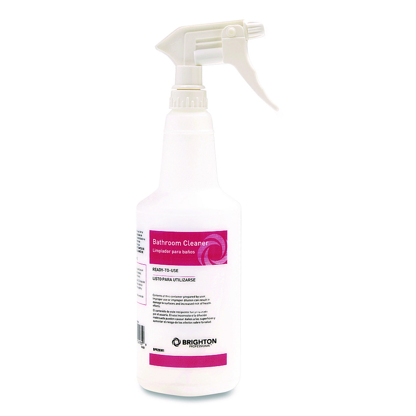 Brighton Professional Trigger Spray Bottle for Portion Packet Bathroom Cleaners, 32 oz, White/Pink (BPR28381CC)