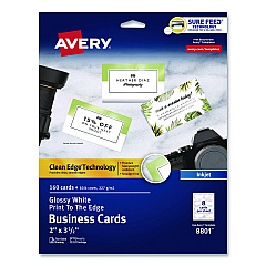 Avery Print to the Edge Business Cards with Sure Feed Technology, 2 x 3.5, White, 8/Sheet, 20 Sheets/Pack (8801)