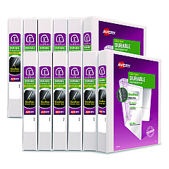 Avery Durable View Binder with DuraHinge and EZD Rings, 3 Rings, 1" Capacity, 11 x 8.5, White, 12/Carton (9301) (09301CT)