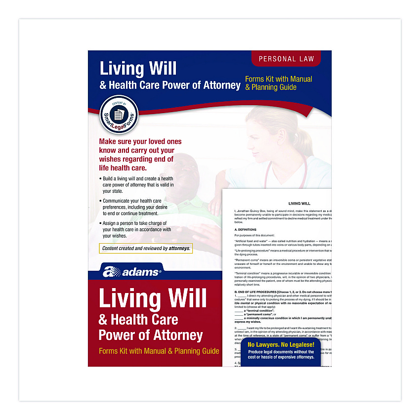 Adams Living Will and Healthcare POA Form Kit with Instructions and Digital Download, 8.5 x 11, Unlimited Number of Forms (K306)