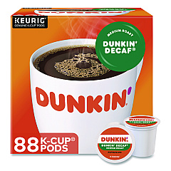 Dunkin Donuts K-Cups, Dunkin' Decaf, 0.37 oz, 22/Box, 4 Boxes/Carton (400846)