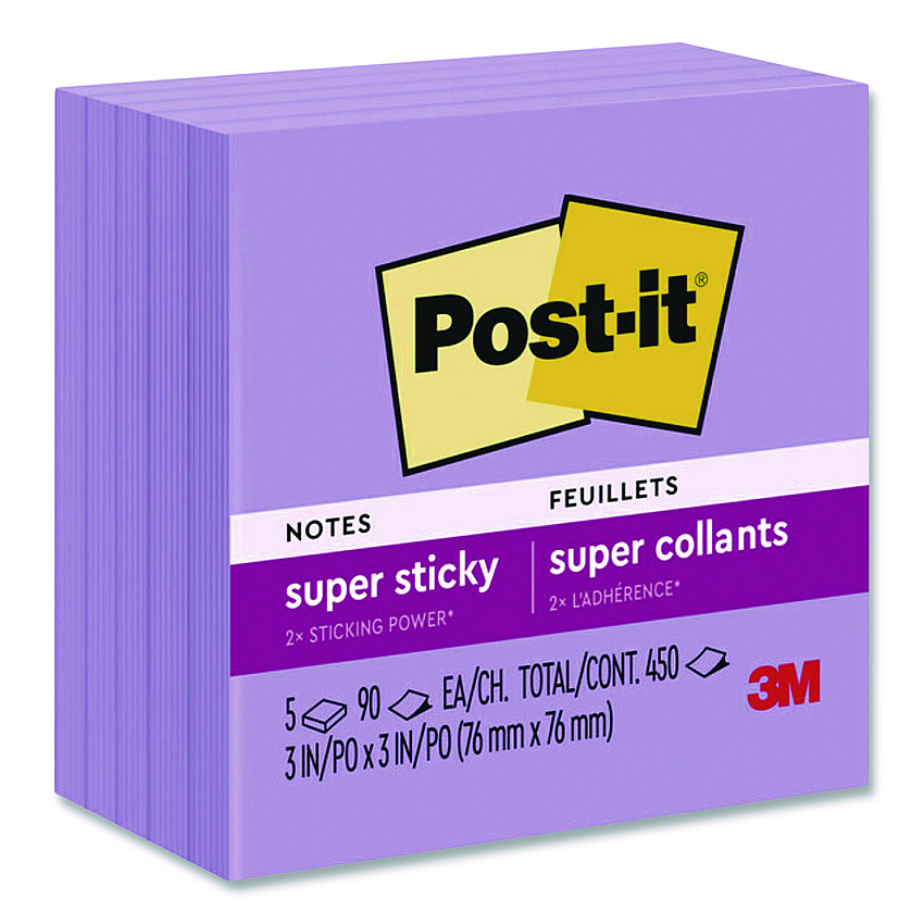 Post-it Super Sticky Notes, 3 x 3, Mulberry, 90 Sheets/Pad, 5 Pads/Pack (6545SSCG)
