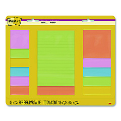Post-it Super Sticky Pads in Energy Boost Colors, (11) Unruled, (2) Ruled, Assorted Sizes/Colors, 45 Sheets/Pad, 13 Pads/Pack (462313SSAU)