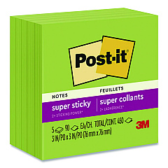 Post-it Super Sticky Pads in Energy Boost Collection Colors, 3 x 3, Limeade, 90 Sheets/Pad, 5 Pads/Pack (70005174100)