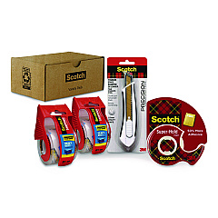 Scotch Shipping Variety Pack, (2) Rolls Heavy Duty Shipping Tape, (1) Roll Super-Hold Tape, (1) Precision Cutter (SHIPPINGSIOC)