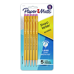Paper Mate Sharpwriter Mechanical Pencil, 0.7 mm, HB (#2), Black Lead, Classic Yellow Barrel, 5/Pack (30376BPP)