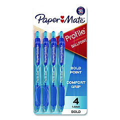 Paper Mate Profile Ballpoint Pen, Retractable, Bold 1.4 mm, Blue Ink, Translucent Blue Barrel, 4/Pack (196066689472)