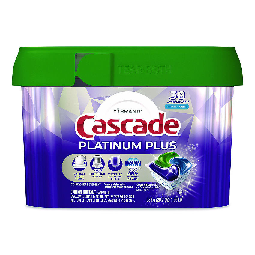 Cascade Platinum Plus ActionPacs Dishwasher Detergent Pods, Fresh Scent, 20.7 oz Tub, 38/Pack (06157PK)