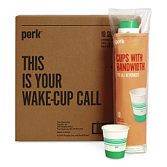 Perk Paper Hot Cups, 10 oz, White/Teal, 500/Carton (PK54366CT)