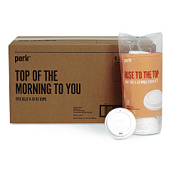 Perk Plastic Hot Cup Lids, Fits 10 oz to 16 oz Hot Cups, White, 500/Carton (PK54369CT)