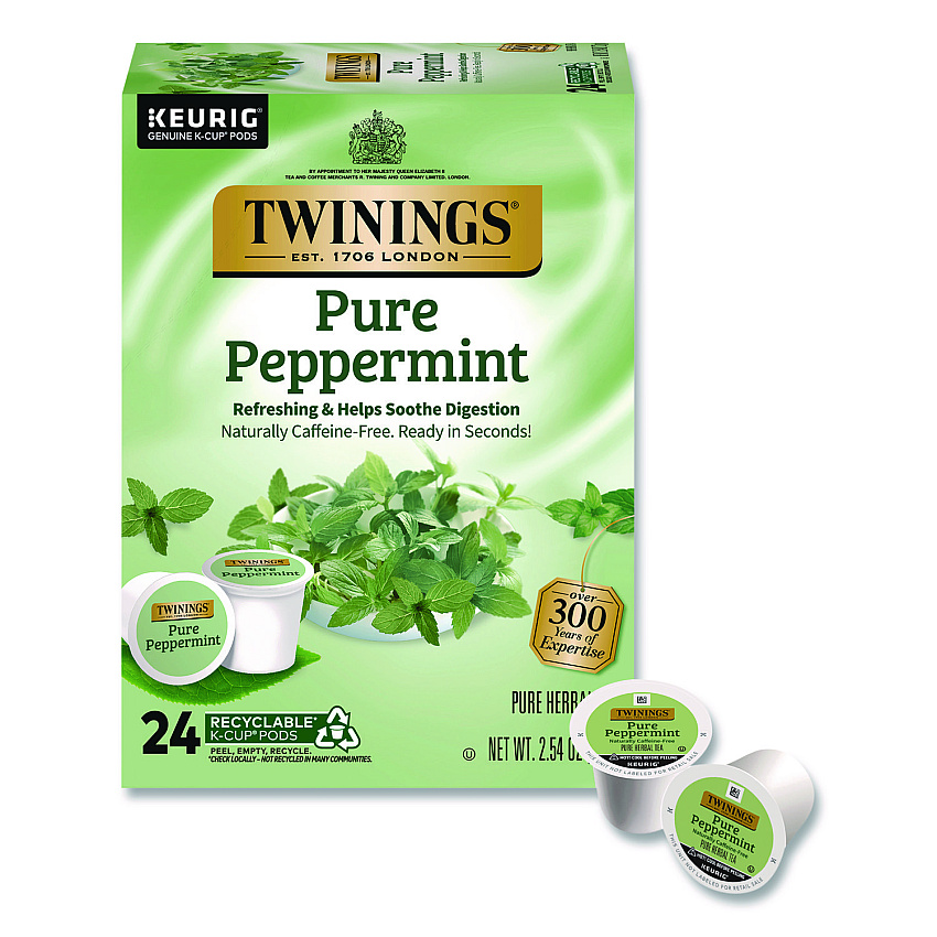 TWININGS Tea K-Cups, Pure Peppermint, 0.11 oz, 24/Box (TNA85813)