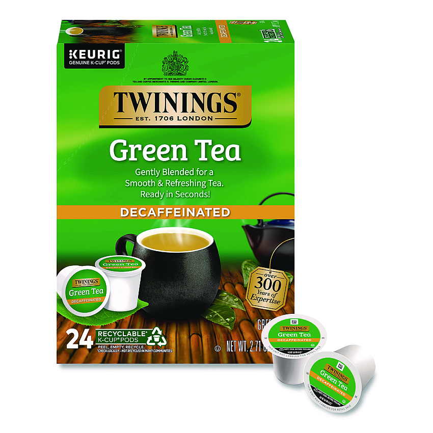 TWININGS Tea K-Cups, Decaf Green Tea, 0.11 oz, 24/Box (TNA90557)