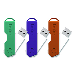Lexar Twist Turn2 USB 2.0 Flash Drive, 32 GB, Orange/Purple/Teal, 3/Pack (24388082)