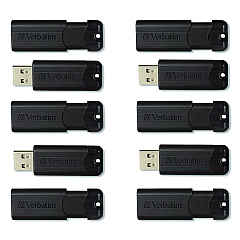 Verbatim Pinstripe USB 3.2 Flash Drive, 32 GB, Black 10/Pack (70902)