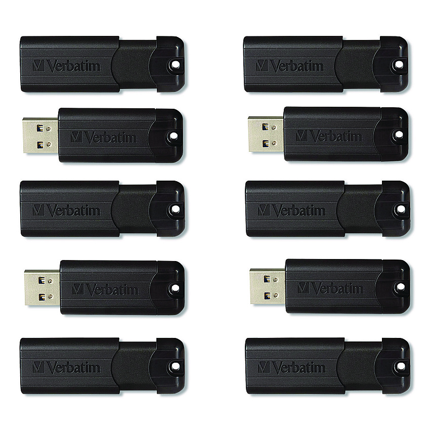 Verbatim Pinstripe USB 3.2 Flash Drive, 32 GB, Black 10/Pack (70902)