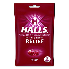 Halls Relief Menthol Cough Suppressant - Oral Anesthetic, Cherry, 30/Pack (621825221OWN)