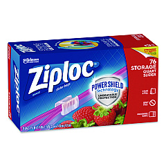 Ziploc Slider Storage Bags, Quart, 5.88" x 1.88" x 7.88", Clear, 76 Bags (316490EA)
