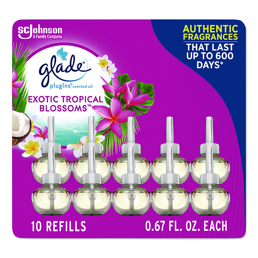 Glade Plugin Scented Oil Refill, Exotic Tropical Blossoms, 0.67 oz, 10/Pack (353730)
