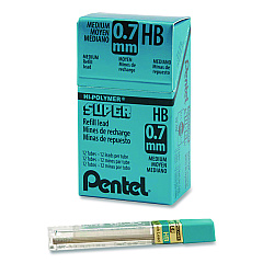 Pentel Super Hi-Polymer Lead Refills, 0.7 mm, HB, Black, 12 Leads/Tube, 12 Tubes/Box (50HBBX)