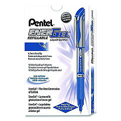 Pentel EnerGel Deluxe Gel Pen, Stick, Medium 0.7 mm, Blue Ink, Silver/Blue Barrel, Dozen (BL57CDZ)