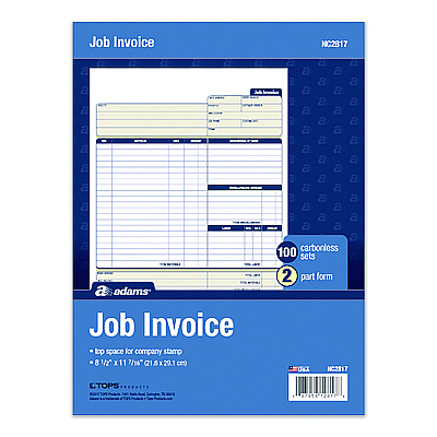 Adams Multipart Job Invoice Forms, Two-Part Carbonless, 8.5 x 10.94, 100 Forms Total (NC2817)