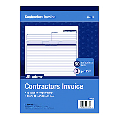 Adams Multipart Contractors Invoice Pad, Three-Part Carbonless, 8.34 x 10.84, 50 Forms Total (TC8122)