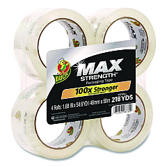 Duck Max Packing Tape, 3" Core, 1.88" x 54.6 yds, Crystal Clear, 4 Rolls/Pack (241511)