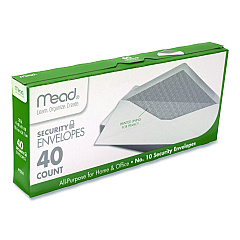 Mead Security Tint Business Envelopes, #10, Monarch Flap, Gummed Closure, 4.13 x 9.5, White, 40/Pack (75214)