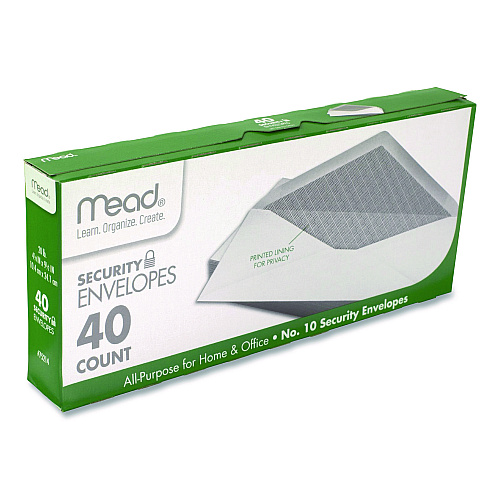 Mead Security Tint Business Envelopes, #10, Monarch Flap, Gummed Closure, 4.13 x 9.5, White, 40/Pack (75214)