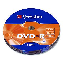 Verbatim DVD-R Recordable Disc, 4.7 GB, 16x, Wrap, Silver, 10/Pack (97901)