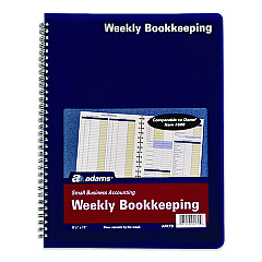 Adams Weekly Bookkeeping Ledger, Columns Vary By Section, Royal Blue Cover, 11 x 8.5 Sheets, 56 Sheets/Book (AFR70)