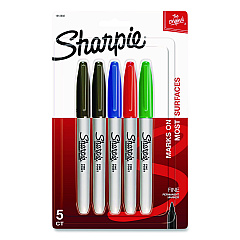Sharpie Fine Tip Permanent Marker, Fine Bullet Tip, Assorted Ink Colors, 5/Pack (30653PPA)