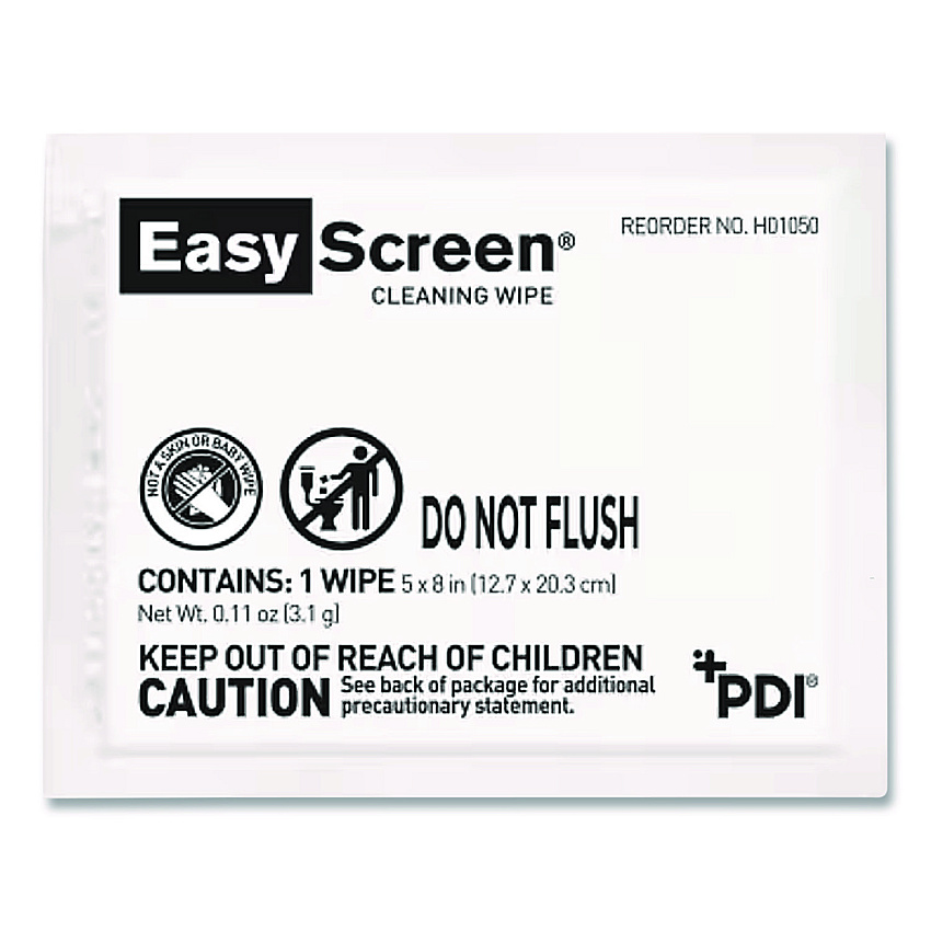 Sani PDI Easy Screen Cleaning Wipes, Individually Wrapped, 1-Ply, 5 x 8, Unscented, White, 50/Box (H01050)