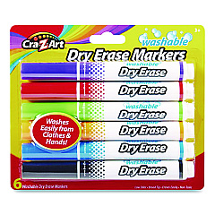 Cra-Z-Art Washable Dry Erase Markers, Broad, Bullet Tip, Assorted Colors, 6/Set (1004824)