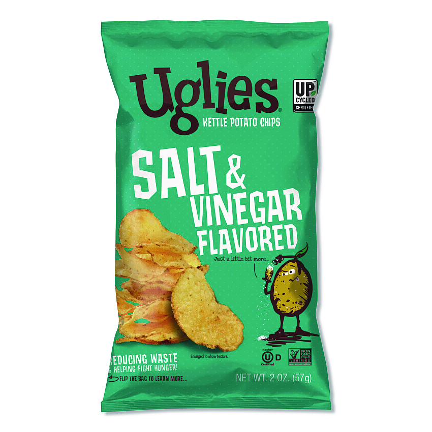 Uglies Kettle Potato Chips, Salt and Vinegar, 2 oz Bags, 24/Carton (DFN26104)