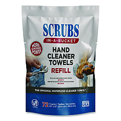 Hand Cleaner Towels, SCRUBS in-a-Bucket Refill, 1-Ply, 10 x 12, Citrus, Blue/White, 72/Pack, 6 Packs/Carton (42270)