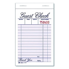 Adams One-Part Guest Check Pad, One-Part (No Copies), 3.35 x 4.94, 100 Forms/Pad, 12 Pads/Pack (210012)